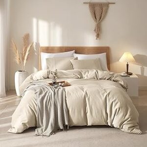 100% Linen Duvet Cover, Pure French Flax Linen Duvet Cover King, Breathable Soft Durable Luxury with 8 Corner Ties and Zipper Closure - Nature Linen 3 Pieces (1 Duvet Cover 2 Pillowcases)