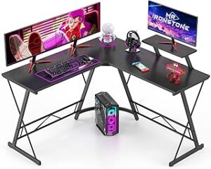 Mr IRONSTONE L Shaped Gaming Desk Corner Computer Desk, Home Office Desks Writing Workstation with Large Monitor Stand, Easy to Assemble (Black,51 Inch)