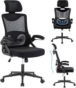 Ergonomic Office Chair,Ergonomic Desk Chair with Headrest Mesh Computer Chair with High Back Adjustable Lumbar Support, Rolling Swivel Chairs with Wheel Armrests for Home Office,Black