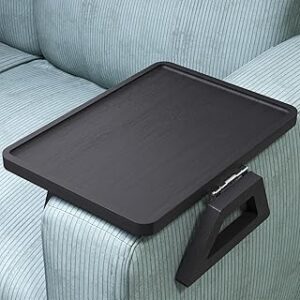 Couch Arm Tray,Bamboo Folding Sofa Tray,Sofa Armrest Trays Clip-On Couch Desk for Drinks,Snacks,Phone,Remote Control（Black）