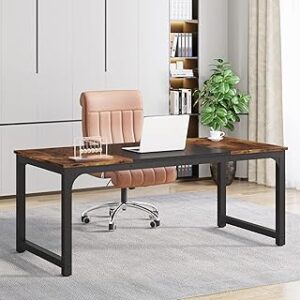 Tribesigns Modern Computer Desk, 63 x 31.5 inch Large Office Desk Computer Table Study Writing Desk Workstation for Home Office, Vintage Black Metal Frame