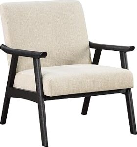 OSP Home Furnishings Weldon Mid-Century Modern Armchair, Linen Fabric with Black Finished Frame