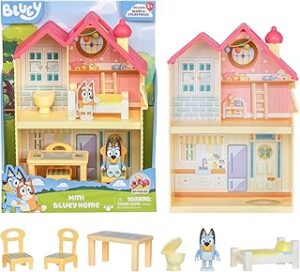 Bluey Mini Home Playset | Compact House Playset with Carry Handle | Three Different Rooms | Kitchen, Bedroom and Bathroom | Includes Figure with 5 Play Pieces