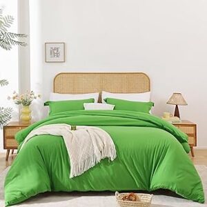 Whitney Home Textile Green Duvet Cover Set Twin Size - 2 Piece Luxury Soft Cooling Duvet Cover with Zipper Closure and Pillow Sham, Breathable Washed Brushed Microfiber, Comforter Not Included