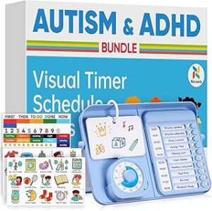 5-in-1 Visual Timer and Schedule Planner for Kids with ADHD & Autism – Learning Materials Bundle, Task Timer with Chore Chart Board for Kids, Sensory Products Toys for Home, School (100+ Cards)