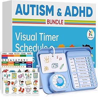 5-in-1 Visual Timer and Schedule Planner for Kids with ADHD & Autism – Learning Materials Bundle, Task Timer with Chore Chart Board for Kids, Sensory Products Toys for Home, School (100+ Cards)