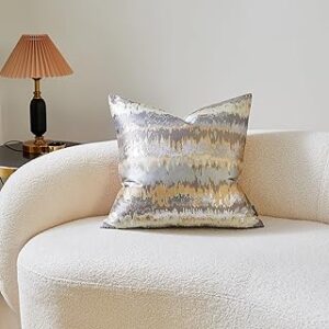 THE-TINOART Glam Gold Throw Pillow Covers 20X20 Metallic Gold Grey Square Pillow Cover Luxury Moire Pattern Cushion Cover for Sofa Couch Chair Bedroom Living Room 1Piece