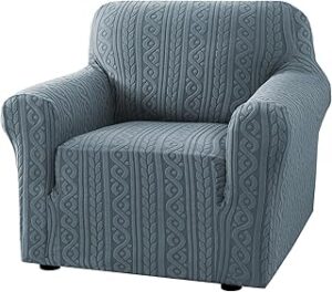H.VERSAILTEX Chair Covers Armchair 1 Piece Stretch Couches Covers Anti-Slip Chair Covers for Living Room Soft Upgrade Thick Jacquard Fabric with Spiral Pattern(30"-40", Stone Blue)