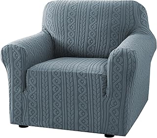 H.VERSAILTEX Chair Covers Armchair 1 Piece Stretch Couches Covers Anti-Slip Chair Covers for Living Room Soft Upgrade Thick Jacquard Fabric with Spiral Pattern(30"-40", Stone Blue)