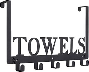 Over The Door Hooks - Towel Holder for Bathroom, Bedroom, Kitchen & Pool - Sandblasted Black Metal Wall Mount