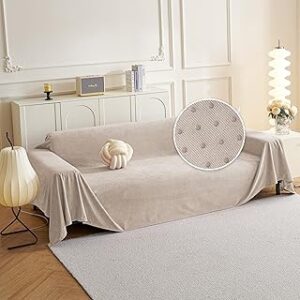 MYSKY HOME Couch Covers for Sectional Sofa Love Seat Couch Covers Couch Cover for Dogs Washable Couch Cover Blanket, Non Slip Sofa Slipcovers, Super Soft Sofa Towel for Kid, Pet, 71" x 118", Oat