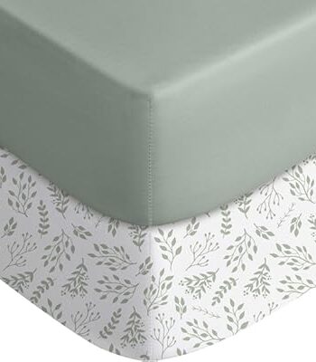 Yoofoss Baby Crib Sheets for Boys Girls, Fitted Crib Sheet 2 Pack for Standard Crib and Toddler Mattress, Super Soft Microfiber Baby Sheet 28x52x8in(Green+Leaf)