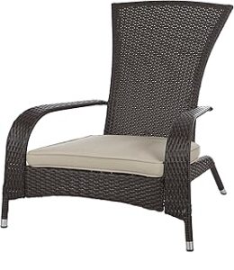 Patio Sense Balkene Home Coconino Wicker Lounge Chair All Weather Wicker Beige Cushion Armchair Lightweight Durable Adirondack Style Chair Beautiful Mocha Finish