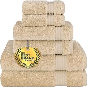 Cotton Paradise 6 Piece Towel Set, 100% Cotton Soft Absorbent Turkish Towels for Bathroom, 2 Bath Towels 2 Hand Towels 2 Washcloths, Beige Towel Set
