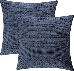 PHF 100% Cotton Waffle Weave Euro Sham Covers, 2 Pack 26" x 26" Bed Pillow Covers for Elegant Home Decor, No Filling, Luxury Aesthetic Soft Euro Pillow Cases for Bed, Dark Navy
