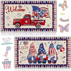 4th of July Door Mat, Independence Day Rugs Patriotic Kitchen Mats Set of 2, America Memorial Day Red White Blue Home Decor(16 X 28 Inches)