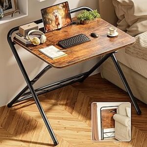 Huuger Folding Desk with 3-Level Adjustable Height and Tablet Slot, 24 Inch Foldable Computer Desk for Small Spaces, Space Saving, Writing Work Table for Home Office, Bedroom, Study, Rustic Brown